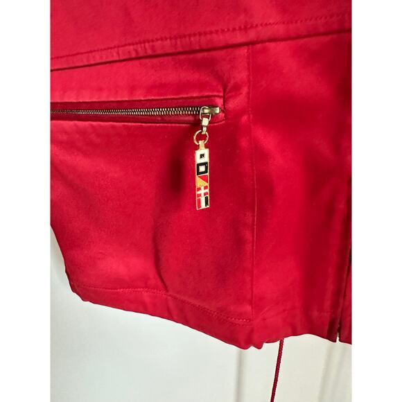 St John Sport Red Hooded Jacket Size M Zip Front Nautical Coastal Preppy Style - Picture 4 of 10